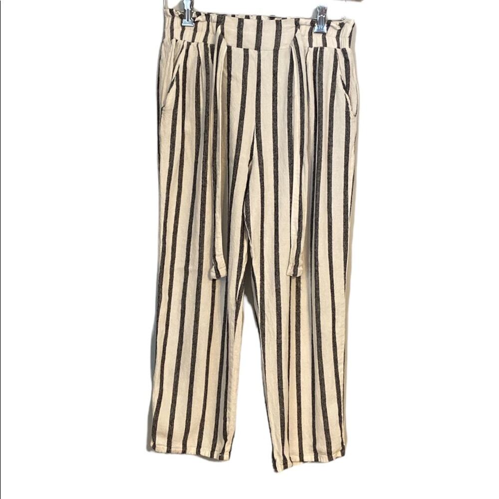 Ambiance Apparel White and Black Linen/Rayon Pants Size Medium